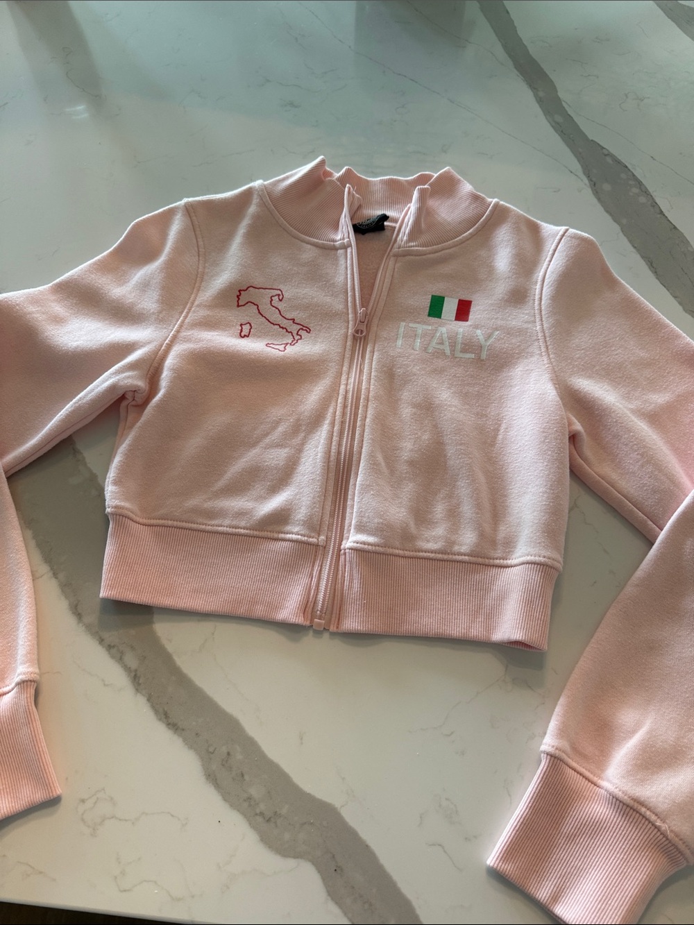 PacSun Pink Italy Embroidered Zip Crop Jacket